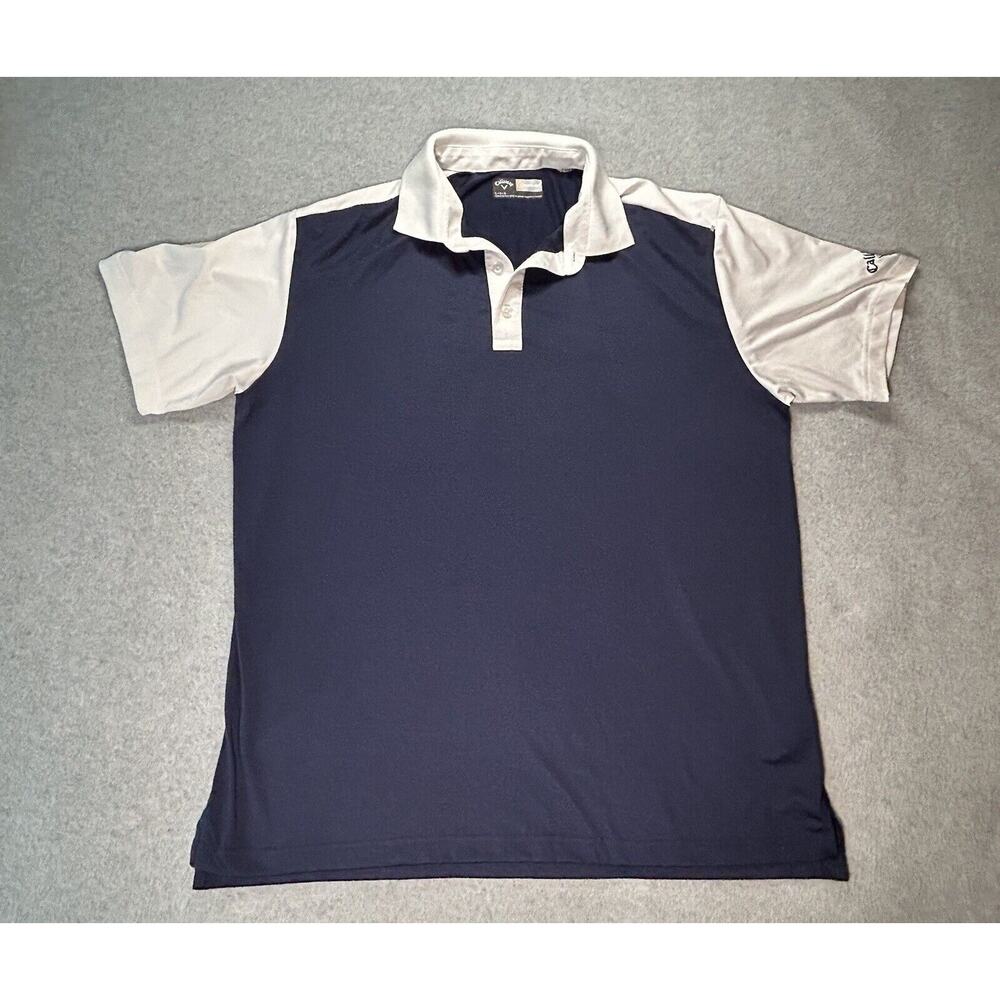 Callaway Opti Dri Shirt Mens Large Polo Navy Blue White Colorblock Short Sleeve